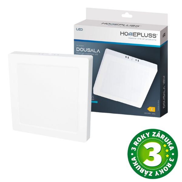 Prémiový přisazený LED panel 18W 1600lm, studená, čtvercový, 21,5cm, 3 roky